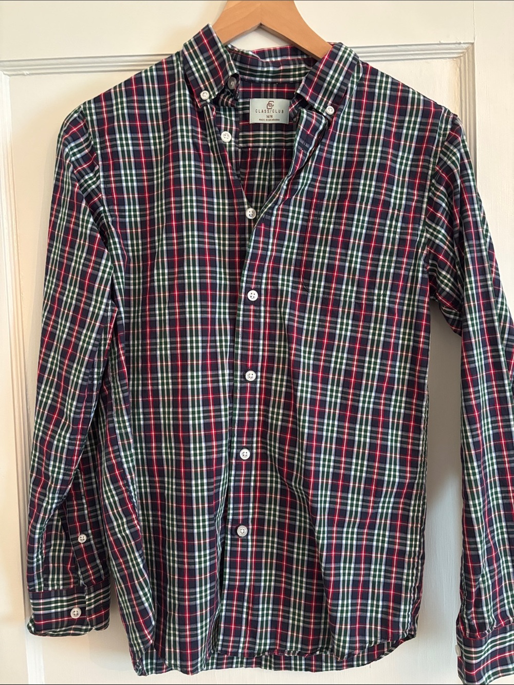 Boy’s Navy, Red & Green Plaid Button-Down Shirt